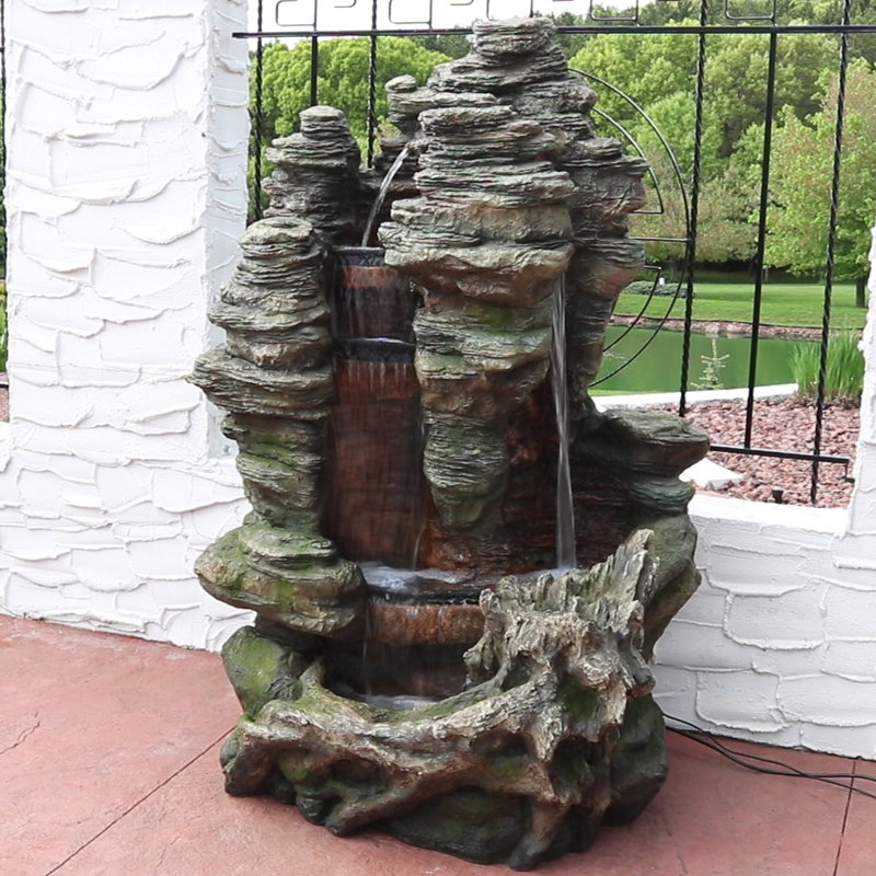 Waddell Weather-Resistant Flat Rock Polyresin Outdoor Water Fountain with Lights