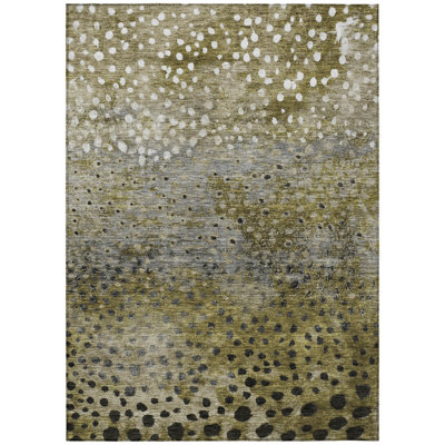 10' X 14' Brown Gray And Ivory Abstract Washable Indoor Outdoor Area Rug
