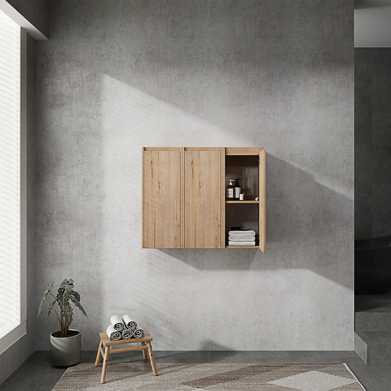 Float Mounting Design 3-Soft Close Doors Bathroom Side Cabinet