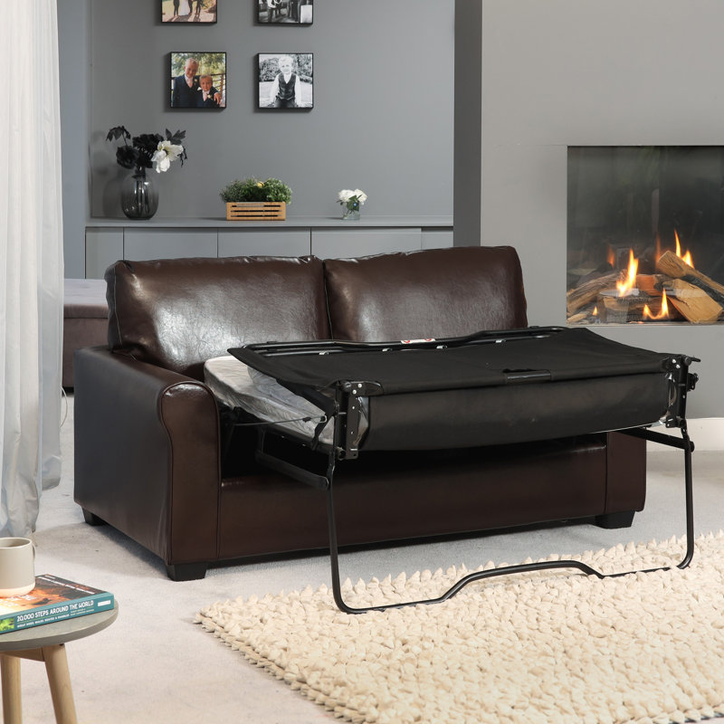 Aleasia 2 Seater Faux Leather Sofa Bed, Brown