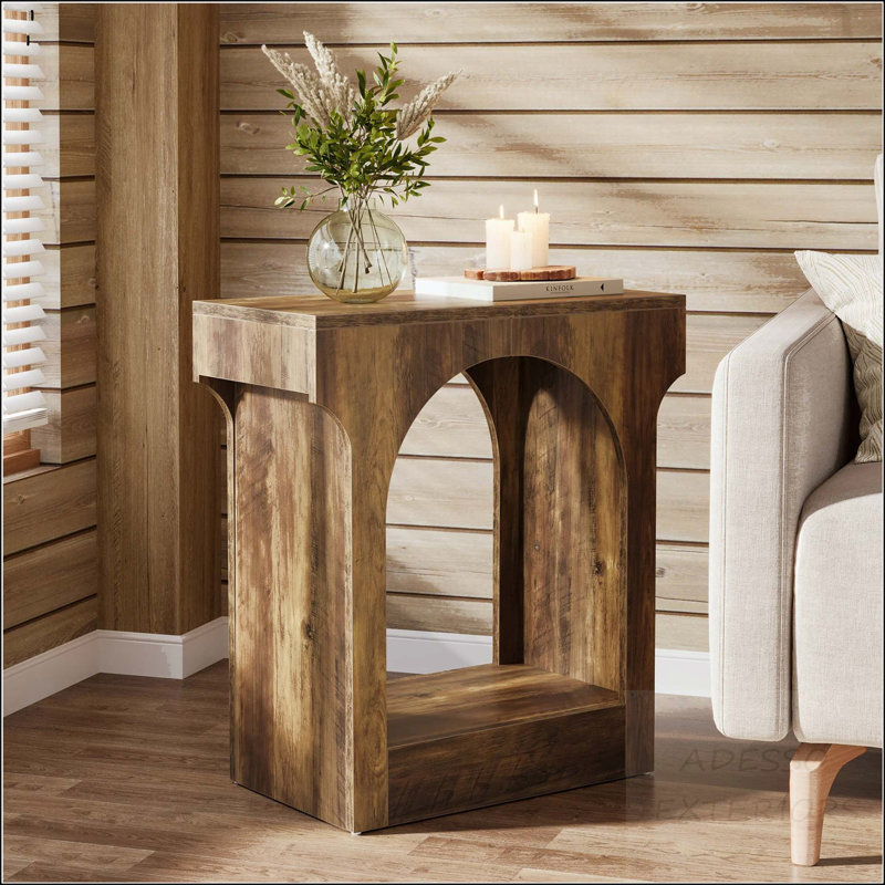 Table d'appoint étroite à 2 niveaux avec design arqué