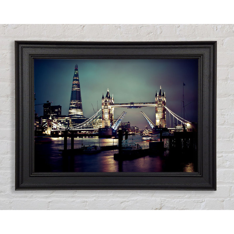 Tower Bridge Of London - Closed Corner Frame Print on Wood, Black Framed Paper, 60cm H x 84cm W x 3cm D