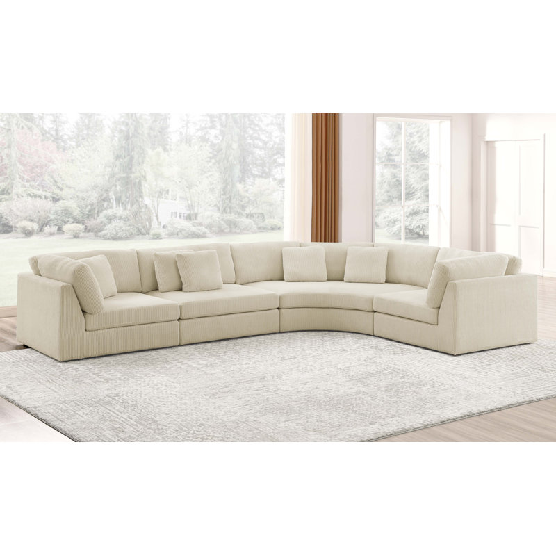 Bueford Corduroy Curved Sectional Reversible, Beige Corduroy
