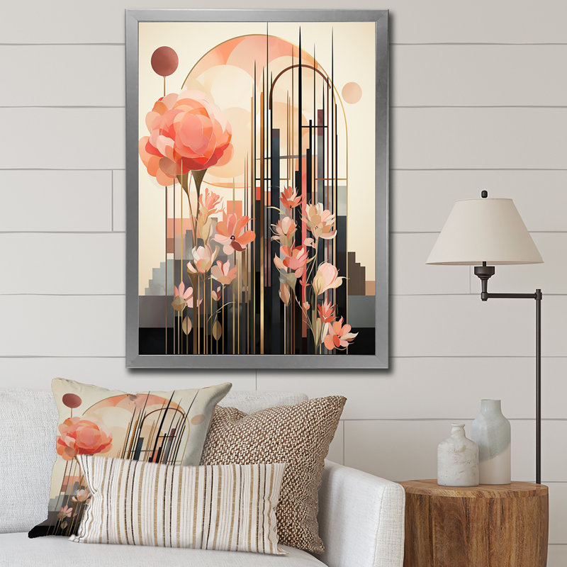«Rose rose», art nouveau sur toile, H 32 po x l 24 po x P 1 po, Cadre simple argenté