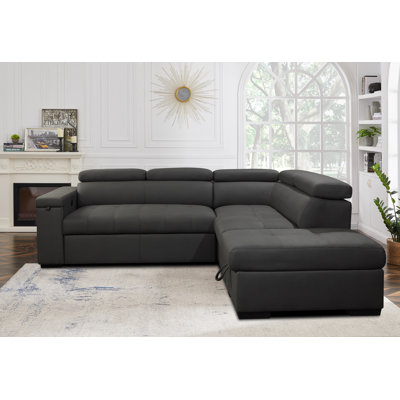 Bouchicas Fabric Storage Sectional w. Pullout Bed, Dark Gray