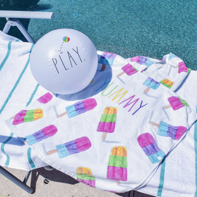 Rae Dunn: Kids Hooded Towel & 12" Beach Ball Set - Yummy