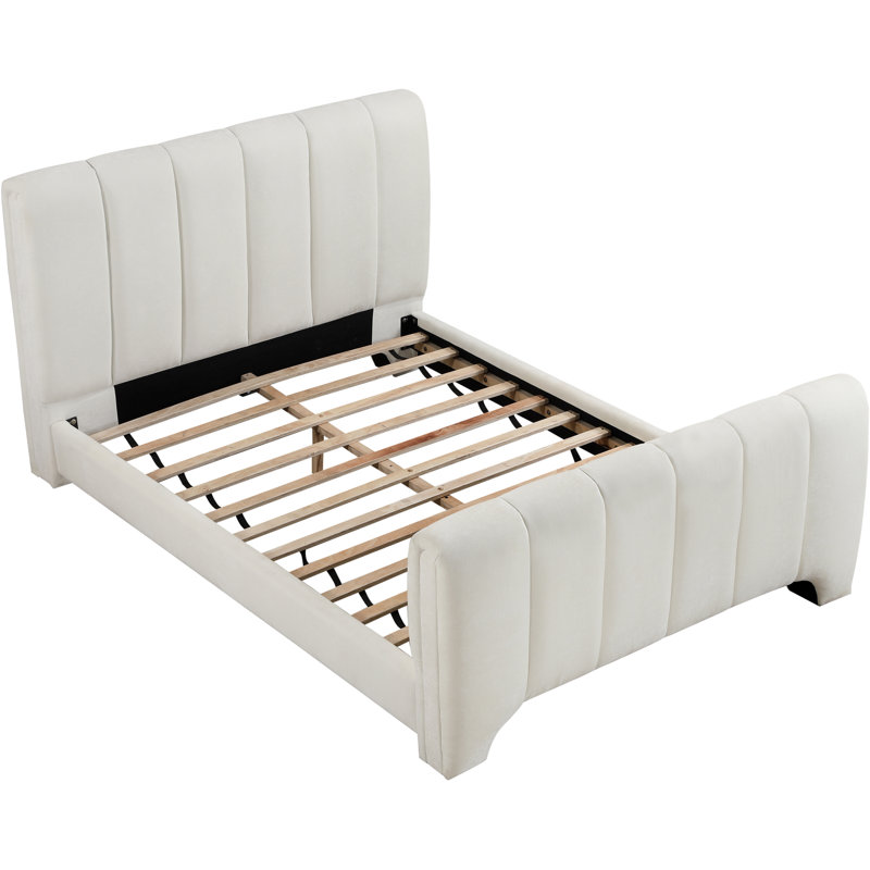 Lit en chenille Zerina, Tissu chenille crème, Grand