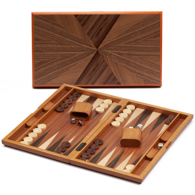 GSE Premium Wooden Inlay Backgammon Board Game Set. 21-Inch Foldable Backgammon with Game Pieces