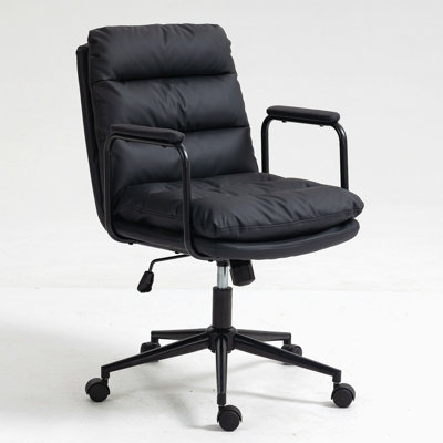 Office Chair,Mid Back Home Office Desk Task Chair With Wheels And Arms Ergonomic PU Leather Computer Rolling Swivel Chair With Padded Armrest,The Back by Latitude Run