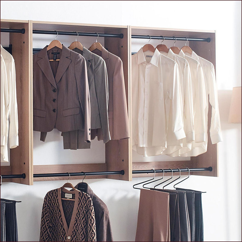 Closet Systems, Devi Wall Mounted Oak Finish Wood Closet System | Oak | Wood
