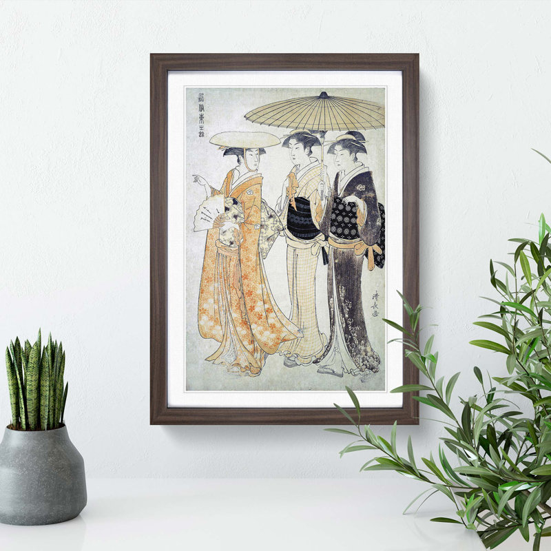 The Promenade by Torii Kiyonaga - Picture Frame Painting Print, Walnut Framed, 65cm H x 48cm W x 2cm D