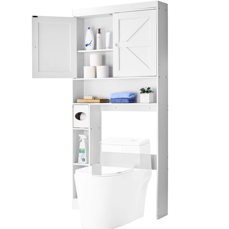 Armoire de rangement réglable au-dessus de la toilette blanche pour salle de bain, H 67,4 ", peu encombrante et structure
