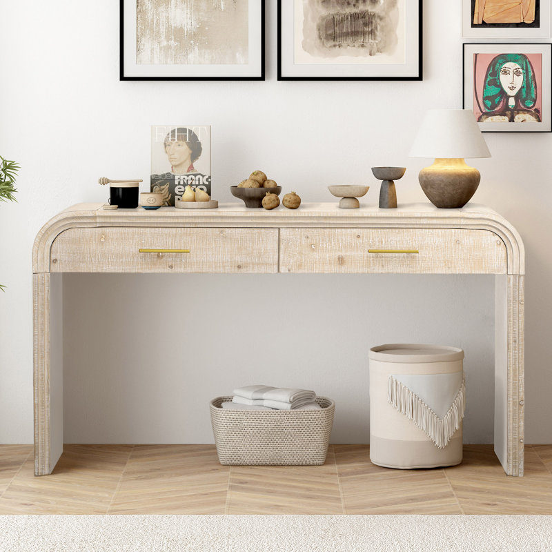 Modern Console Table,Entryway table,Hoyer table with Two Top Drawers, Natural Wood