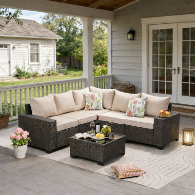 6-Piece Outdoor Rattan Sofa Set With Cushions