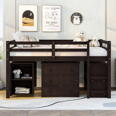 Low Study Full Loft Bed With Cabinet