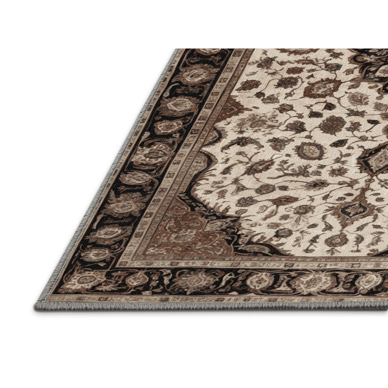 Tapis persan gris lavable à la machine, Rond 5 pi