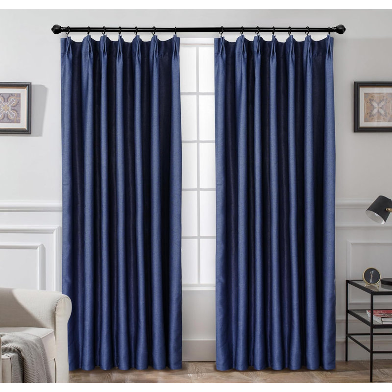 Kassia Pinch Pleated Faux Linen Textured Blackout Thermal Insulated Curtains, 52" W x 96" L, Red