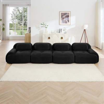Canapé à 4 places en velours côtelé doux 32D éponge haute résilience ergonomique pour animaux de compagnie à compression totale sans emballage combiné sans assemblage pour les études de chambre à coucher, noir