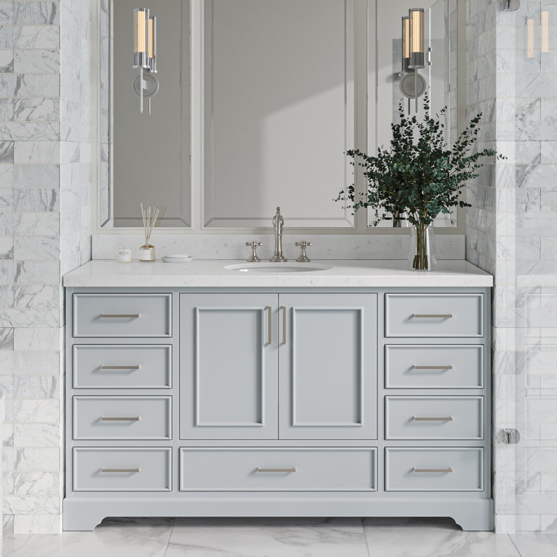 60.25'' Single Bathroom Vanity with Carrara Quartz Top, Gray