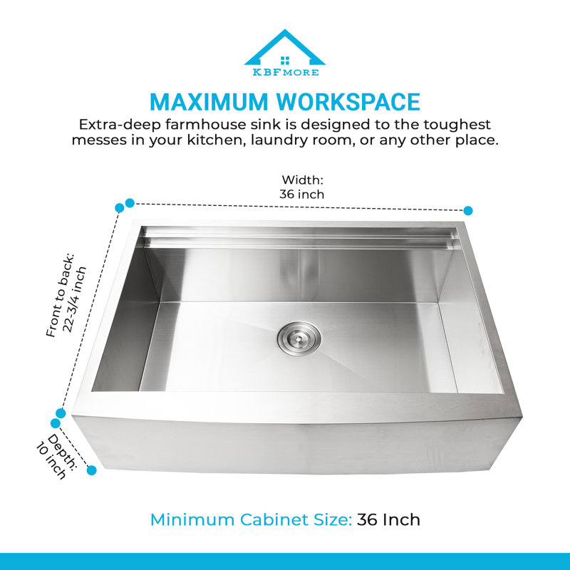 Évier de cuisine à tablier frontal simple 36 pouces avec 5 accessoires pour salle de bain KBFmore, 5 pièces