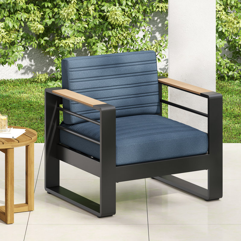 Wheatly Outdoor Metal Lounge Chair with Cushions, Blue