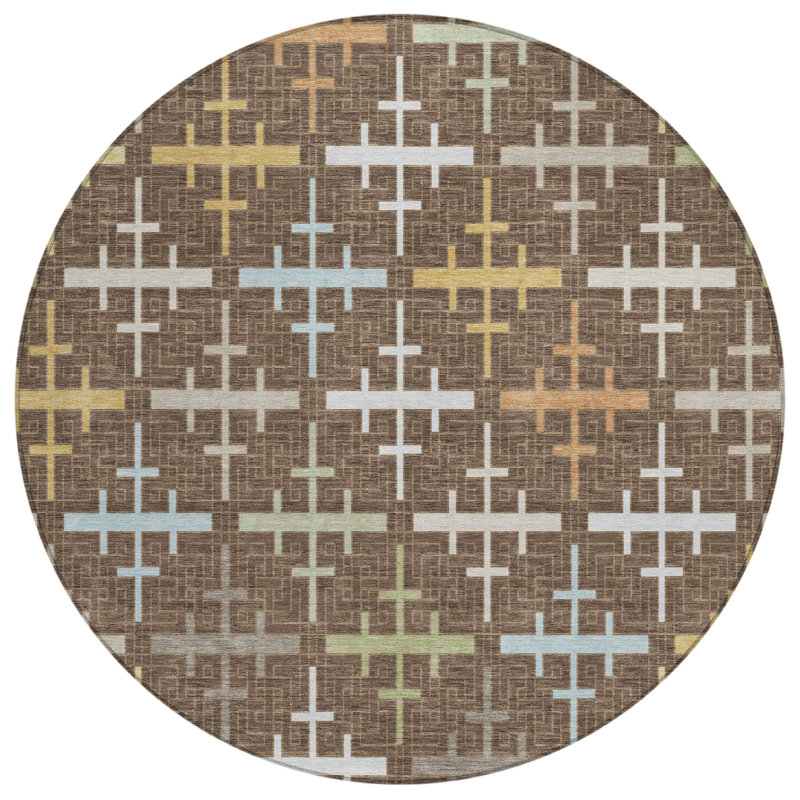 Machine Washable Indoor/Outdoor Chantille ACN2850 Geometric Rug, Chocolate, 8' Round