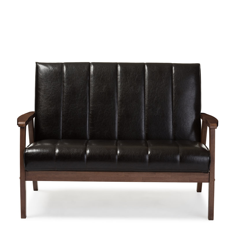 Charda Faux Leather 44.66'' Reception Loveseat, Brown