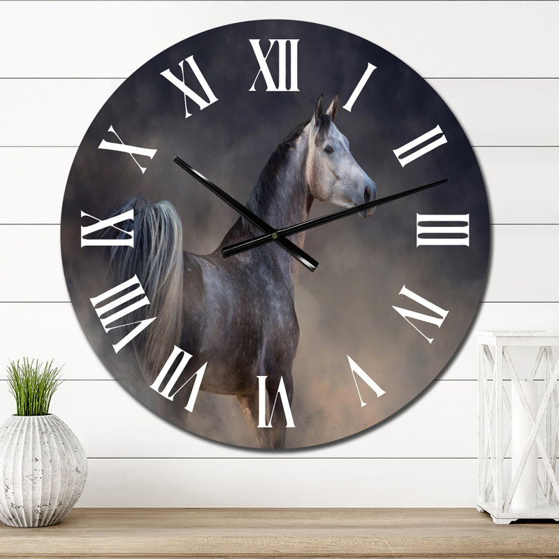 Horloge murale traditionnelle «Gray Arabian Horse Run Free on Desert Dust», Petit