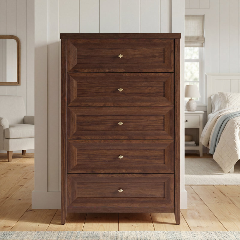 Cleckheat 30'' W 5-Drawer Dresser, Mahogany Brown