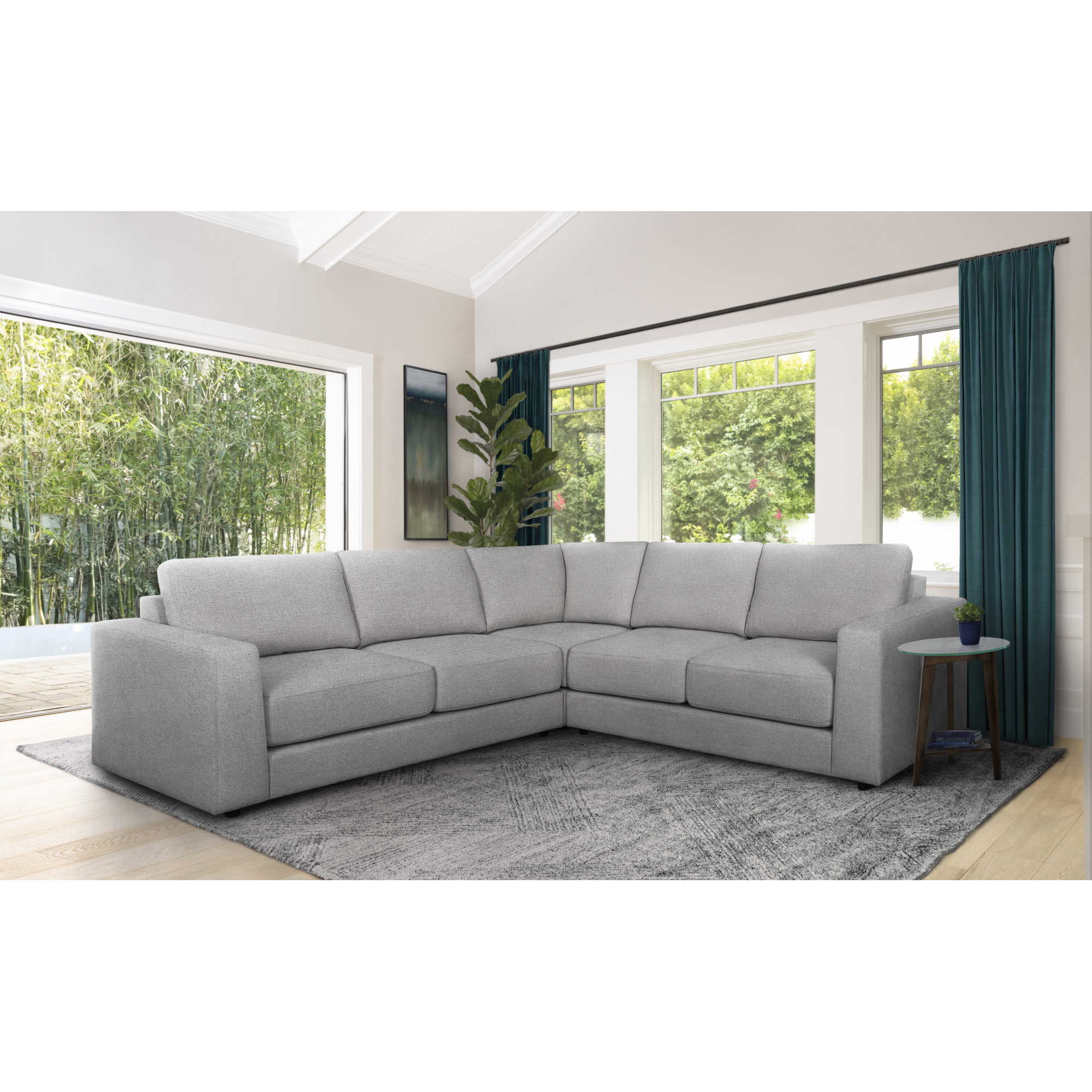 Upholstered L-Sectional, Gray 100% Polyester