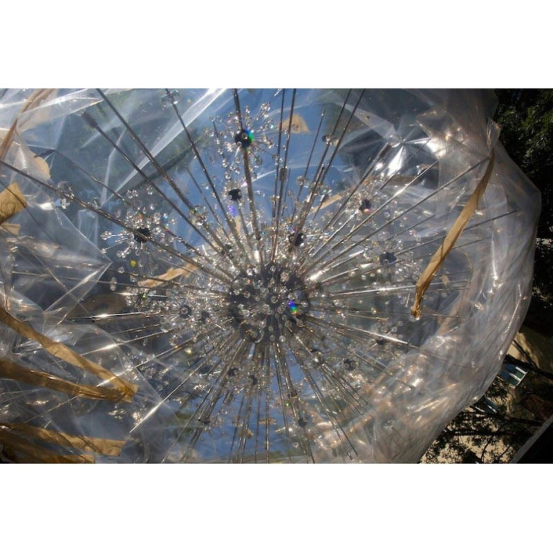 Lustre métropolitain 18 lumières Spoutnik Sphere, Transparent, Nickel brossé, 72” Width x 50” Depth x 50” Height