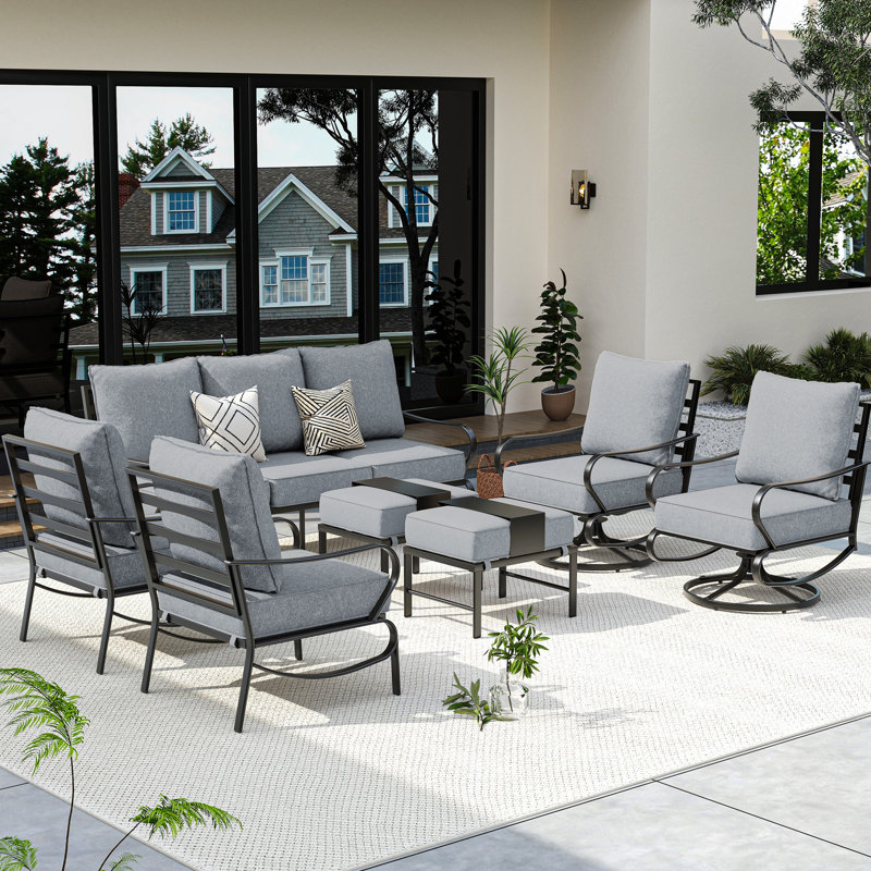Keisha 7 - Person Patio Conversation Set with Cushions, Gray