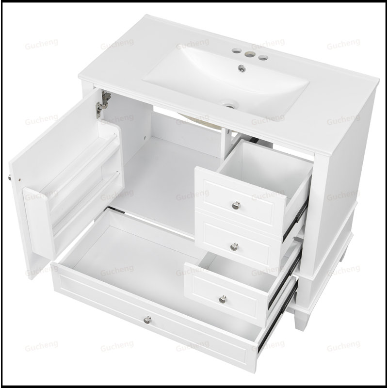 Meuble-lavabo 36 po avec base en bois massif, Blanc