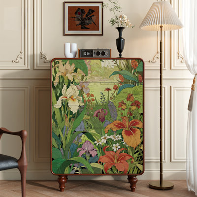 Floral Five-Drawer Solid Wood Display Chest