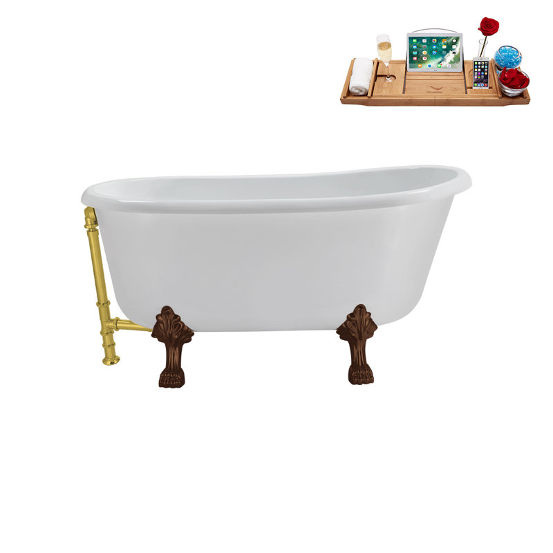 57.5'' x 29.5'' Freestanding Soaking Acrylic Bathtub, Polished Gold, Matte Oil Rubbed Bronze
