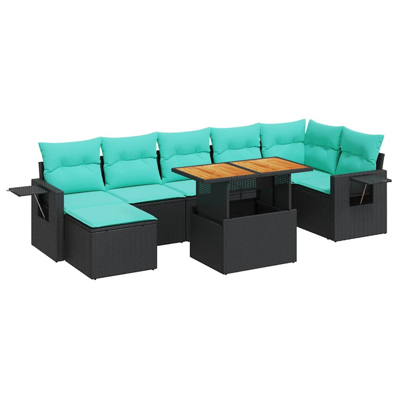 Ensemble de canapé de patio 8 pièces avec coussins d'extérieur en rotin de polyester noir contemporain