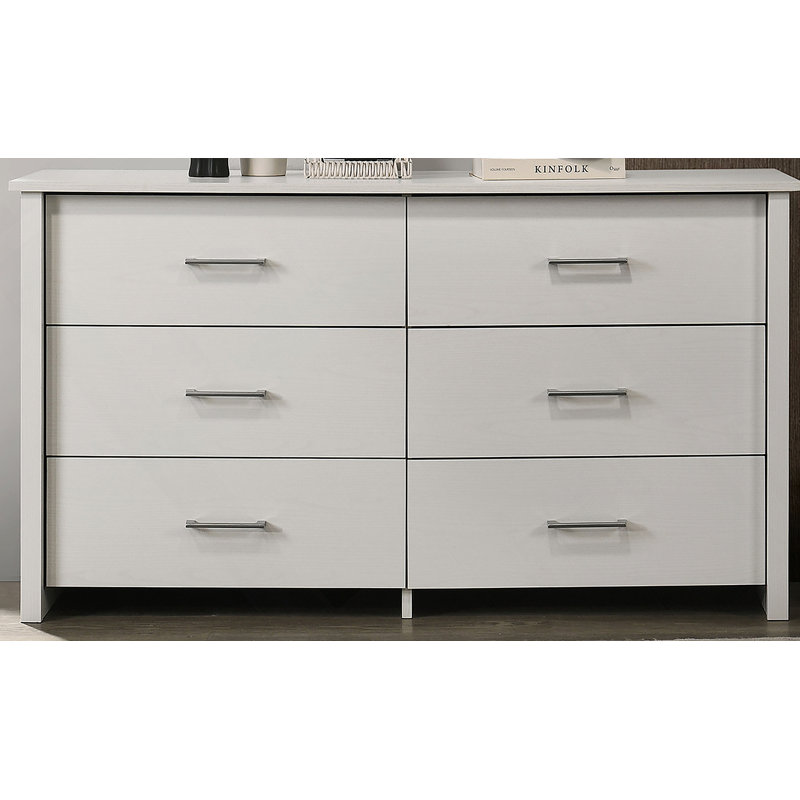 Commode 6 tiroirs avec poignées en métal, Blanc