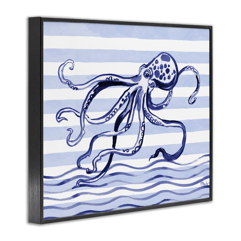 Indigo, coup de pinceau, jet d'encre encadré, design par Paul Brent, H 16 po x l 20 po, Giclée encadrée noir minuit