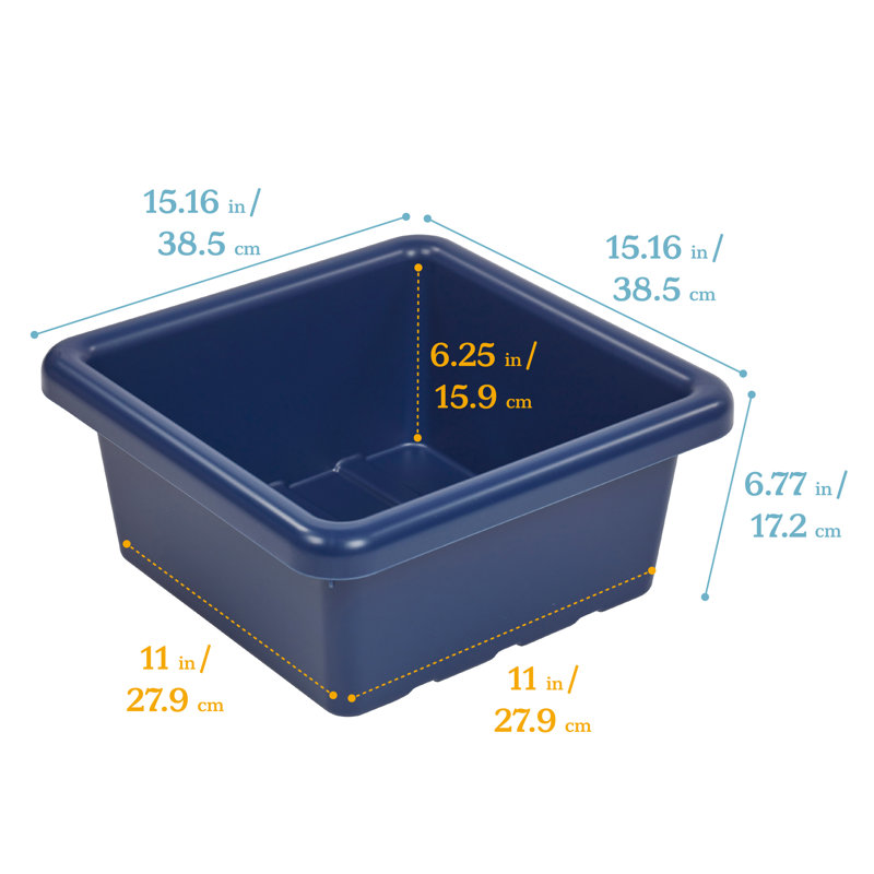 ECR4Kids Stackable Square Bins with Non-Snap Lids, Multipurpose Organization, 2-Pack, Navy
