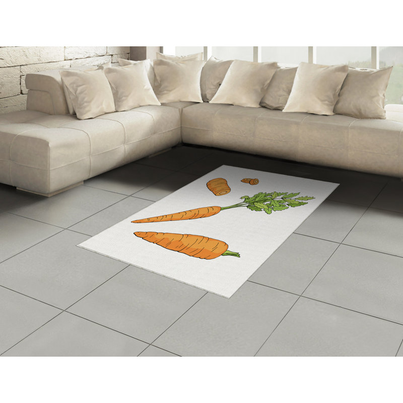 Green Orange High Density Long Fiber Poly Threads Decorative Area Rug Carpet, Rectangle 4' x 5'8"