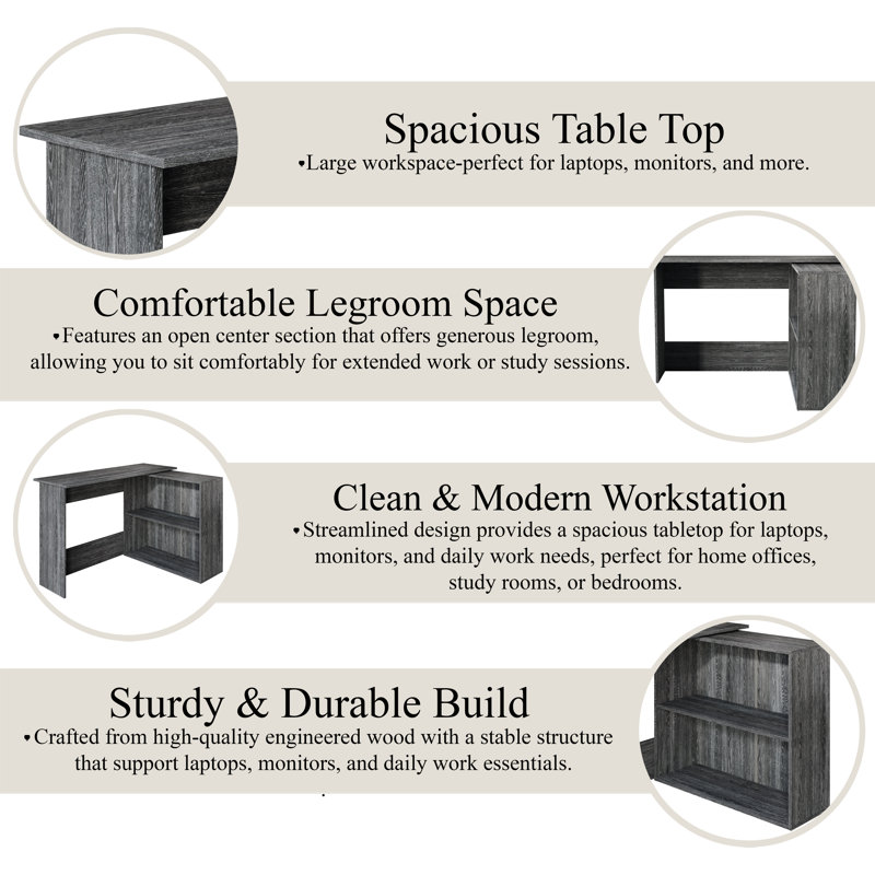Light Oak 47-Inch L-Shaped Writing Desk with Cabinet, Light Oak