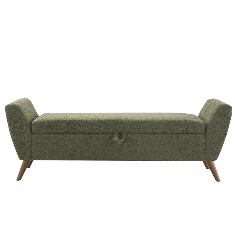 Banc de rangement moderne de 60 po avec pieds en bois Mid-Centruy, Vert olive