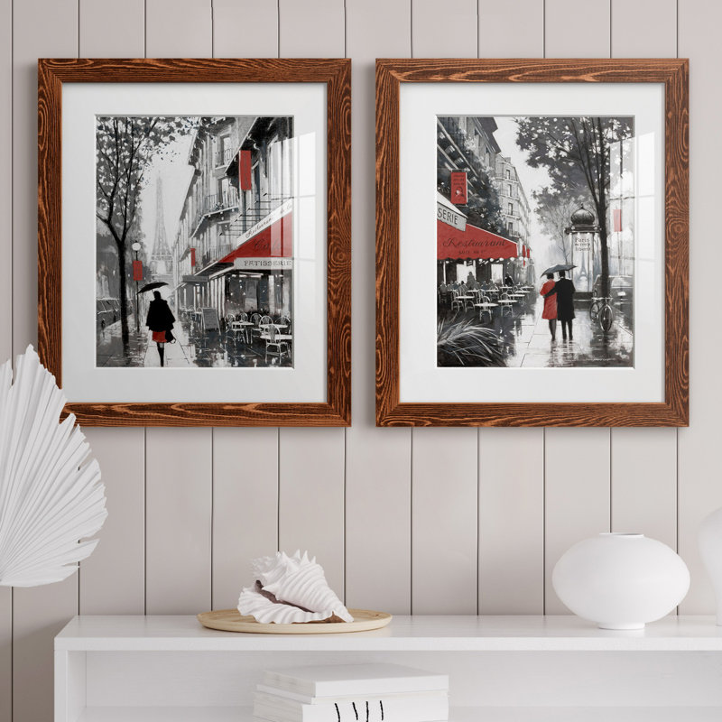 «Rainy Paris I», ensemble de 2 reproductions d'art, H 24 po x l 36 po x P 1,5 po, Papier avec cadre érable, Blanc