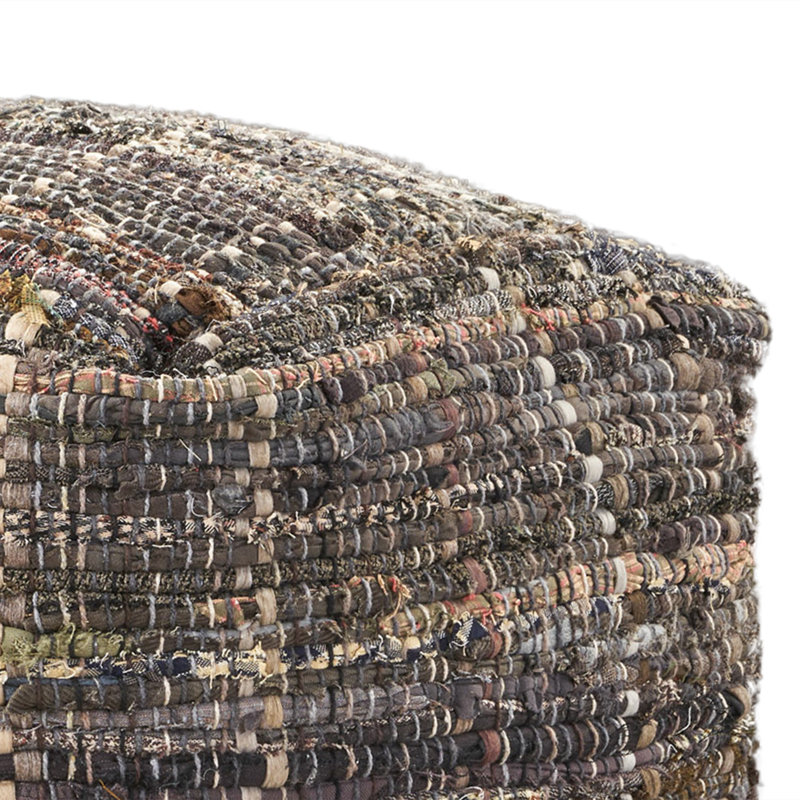 Pouf en tissu fabriqué à la main, 16 x 16 x 16 pouces, kaki
