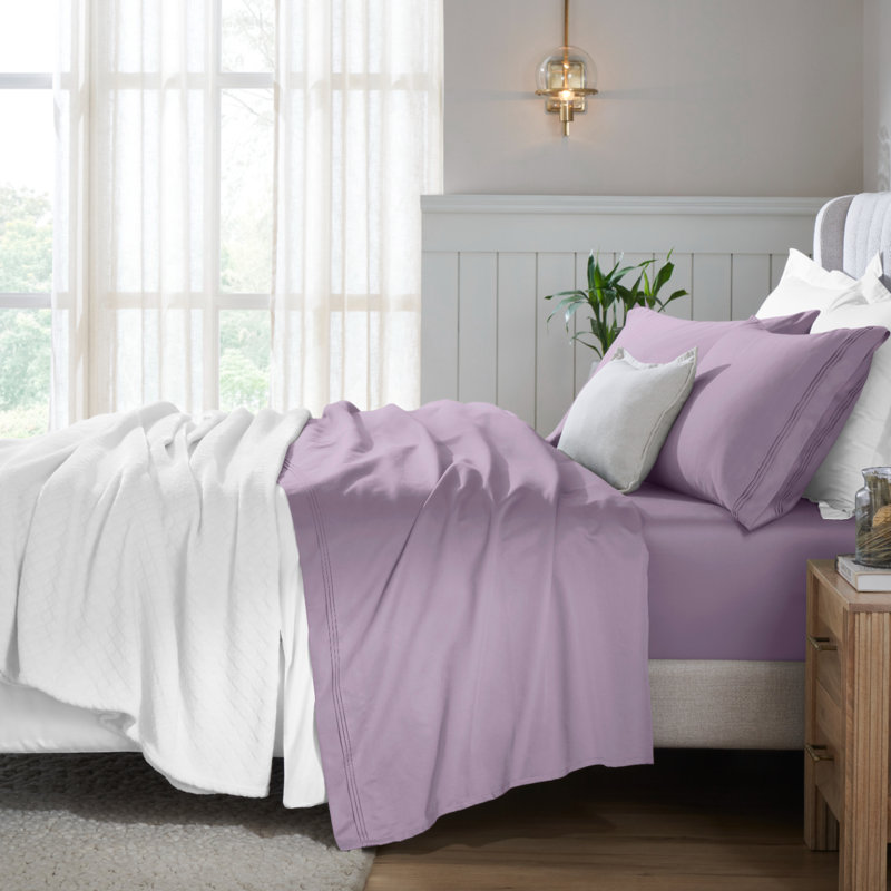 Egyptian Cotton Deep Pocket Solid 650 Thread Count Sheet Set, Split King, Wisteria
