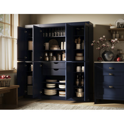 100% Solid Wood 65" Pantry Cabinet with Shaker Doors, 2-Drawers and Adjustable Shelves