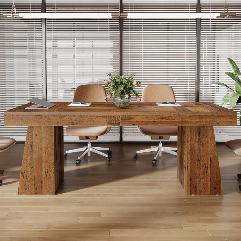 Table de conférence de 55 pouces, bureau en bois pour salle de conférence, Rustic Brown