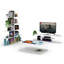Meuble télé avec rangement à 4 tablettes et rangement ouvert, unité Mid-Century moderne de 56 pouces de couleur blanche avec unité centrale