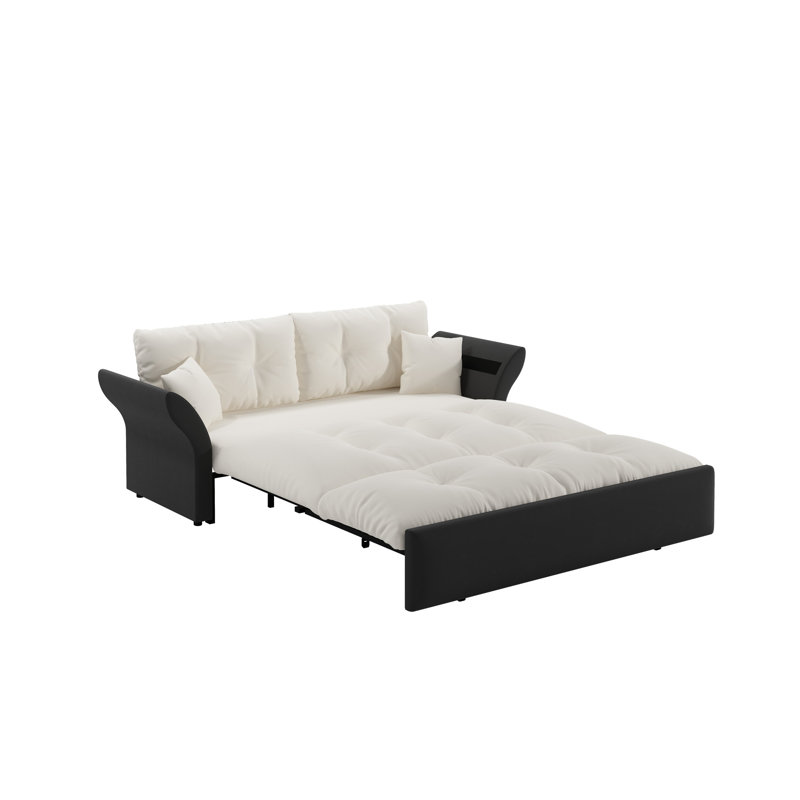 Grand canapé-lit coulissant 74,8 po, canapé-lit capitonné convertible 3 en 1 avec 2 coussins moelleux, causeuse en velours multifonctionnel, beige