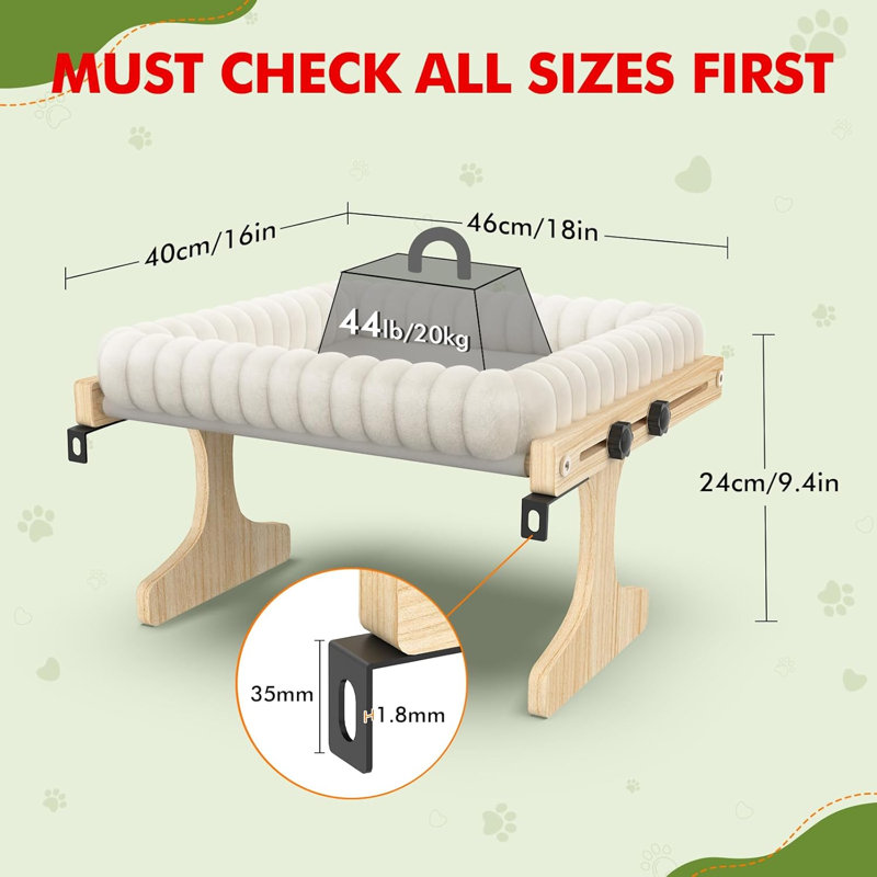 Perchoir pour chat pour chats de fenêtre Hamac Lit d'intérieur pour fenêtre Cadre en bois réglable